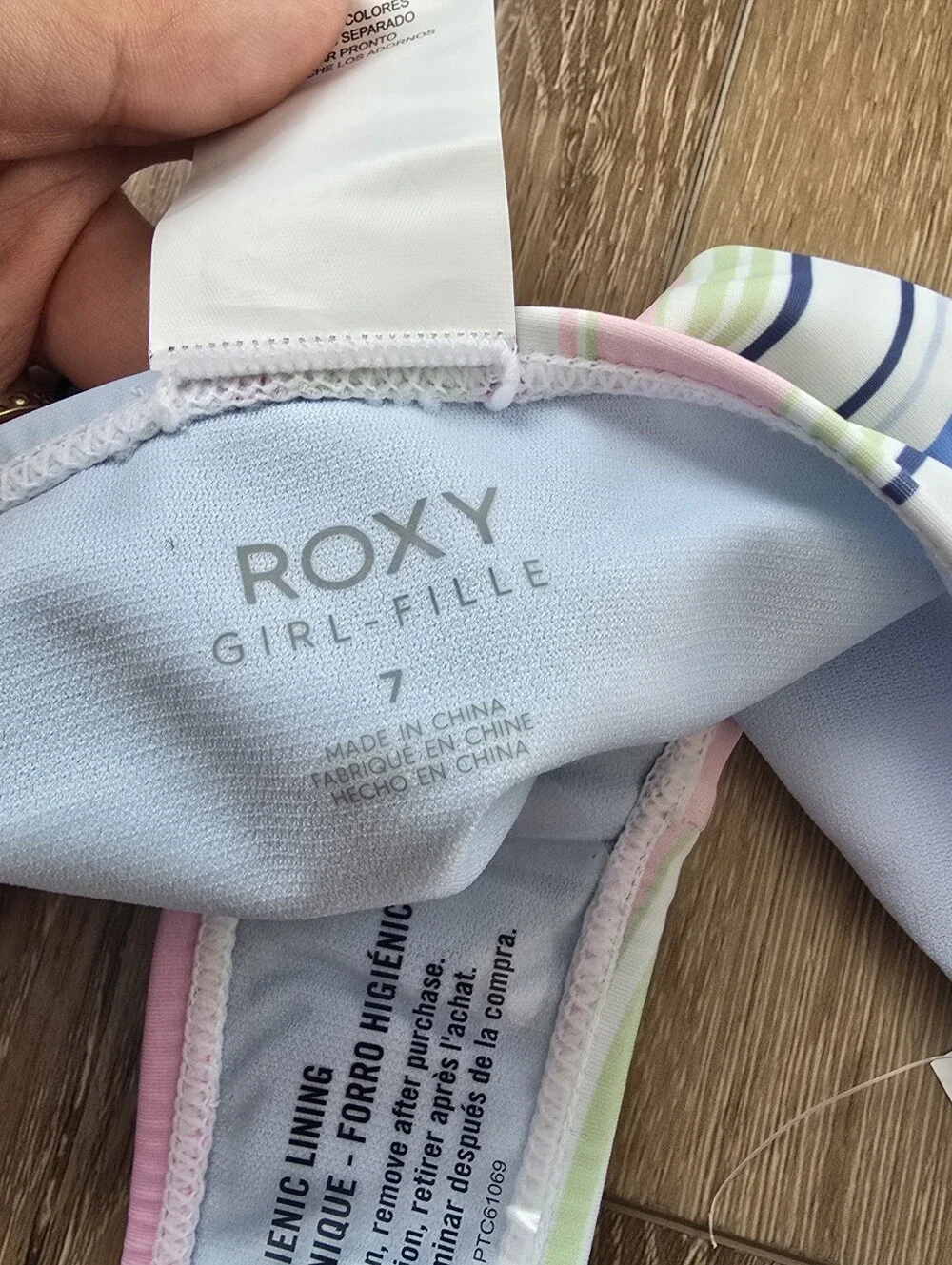 Roxy Girls 2 Piece Swimsuit Set Pastel Striped Bikini Size 7 Bikini